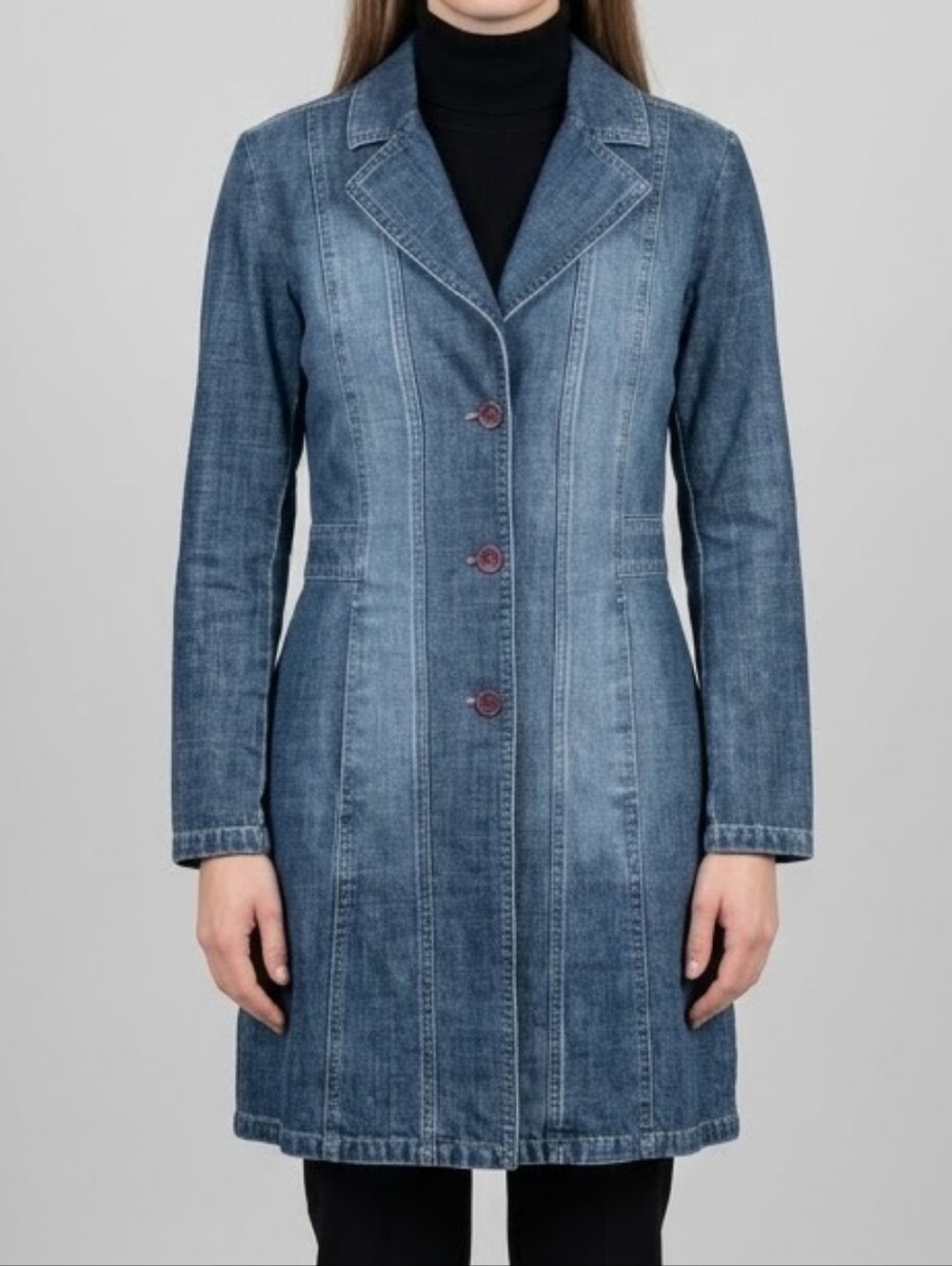 Halogen Denim Long Blazer Jacket ✨ Size SVintage-inspired medium wash denim bl